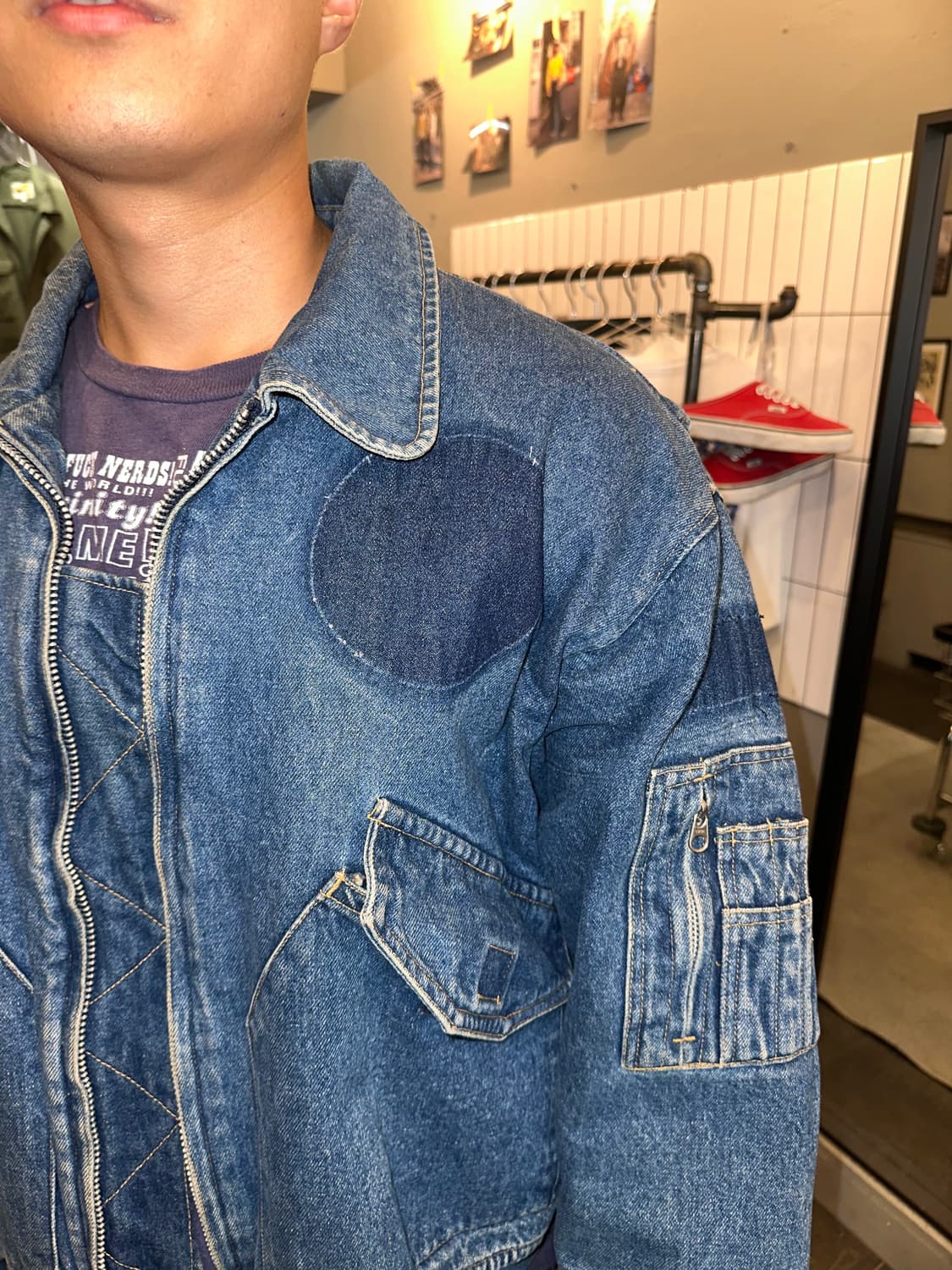 90’s Japanese patch denim flight jacket 상품이미지5