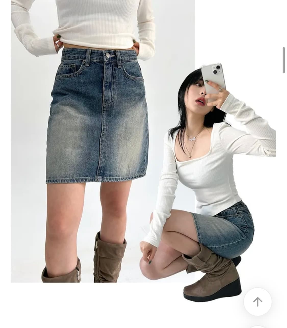 아쿠비클럽 에브리 미디 데님 스커트 _ 중청 상품이미지2