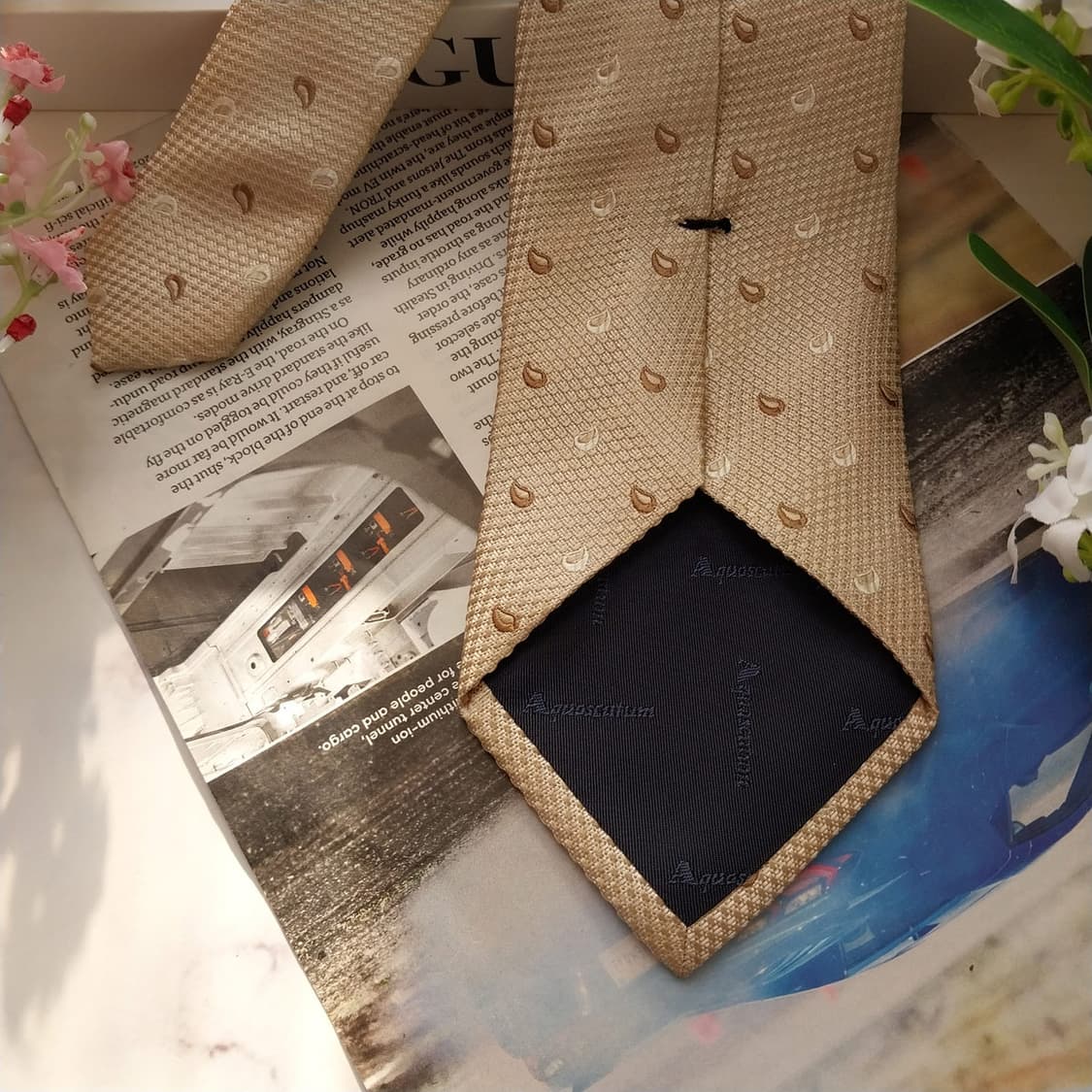 아쿠아스큐텀 실크 베이지 워터드롭 넥타이 8.5cm A등급 K1568 상품이미지7