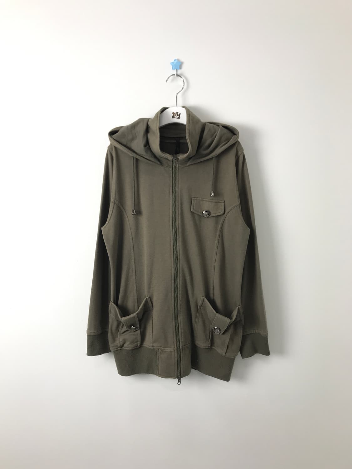 'Amourine' Khaki Y2k Utility Zip Up Hood 상품이미지4