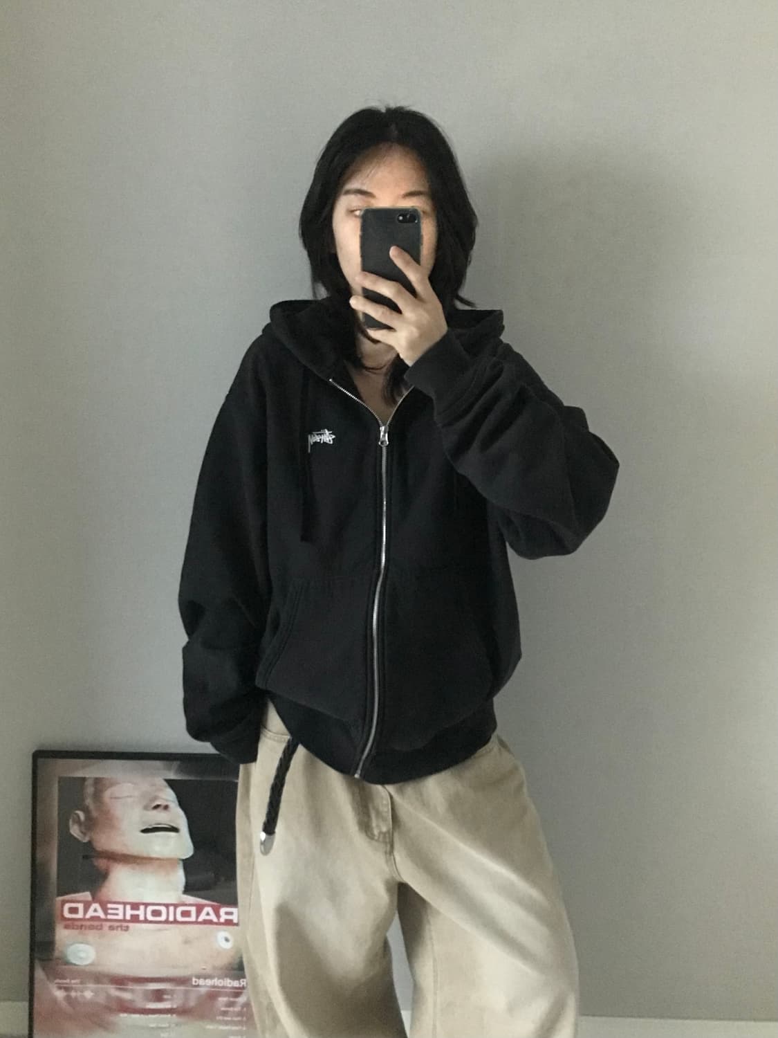 스투시 FW22 스탁로고 기모 블랙 후드집업 상품이미지2