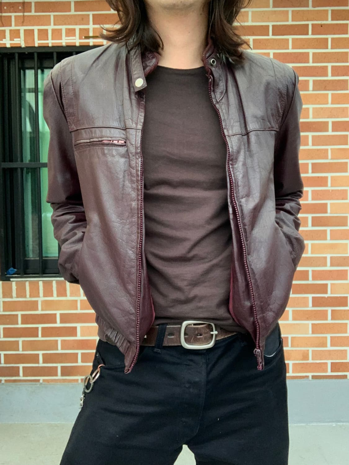 (실측M) 카우하이드 버건디 레더 자켓 상품이미지1