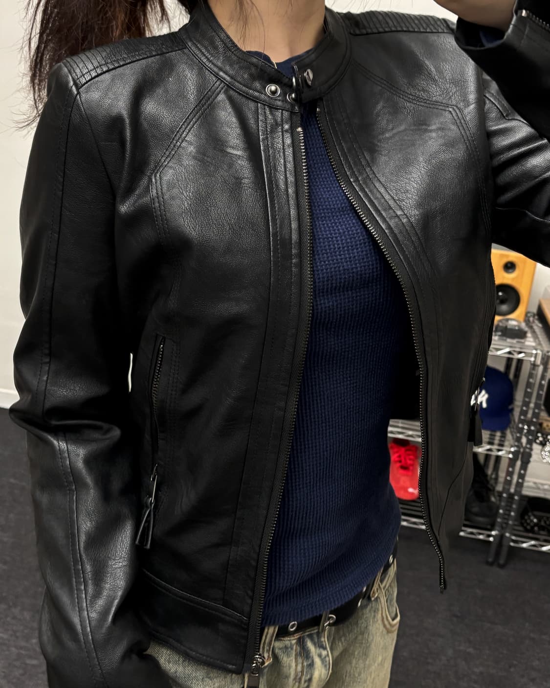 올드 빈티지 블랙 레더 바이커 자켓 상품이미지3