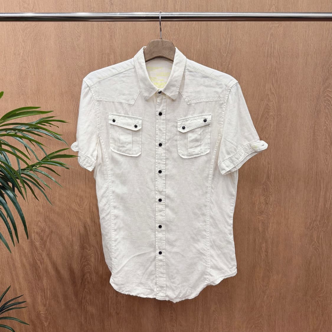 디젤 린넨 반팔 셔츠 웨스턴 요그 절개 더블 플랩 포켓 디테일 아이보리 상품이미지1