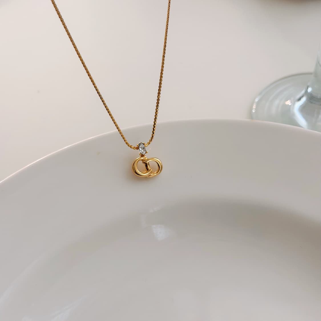 빈티지 디올 CD 로고 큐빅 목걸이 상품이미지5