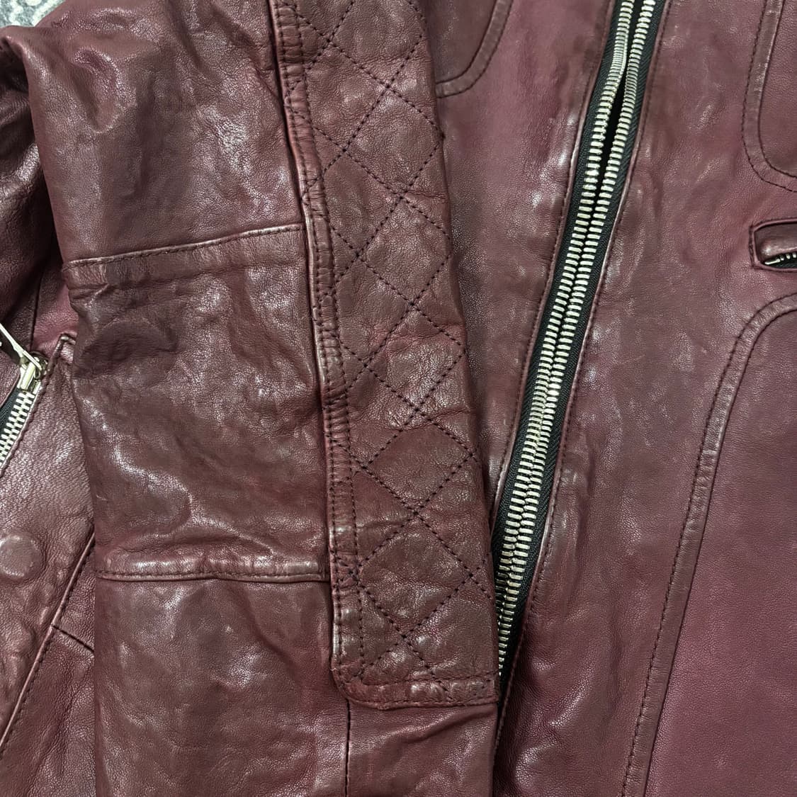 슬림 크로스 베지터블 램스킨 자켓 버건디 상품이미지8