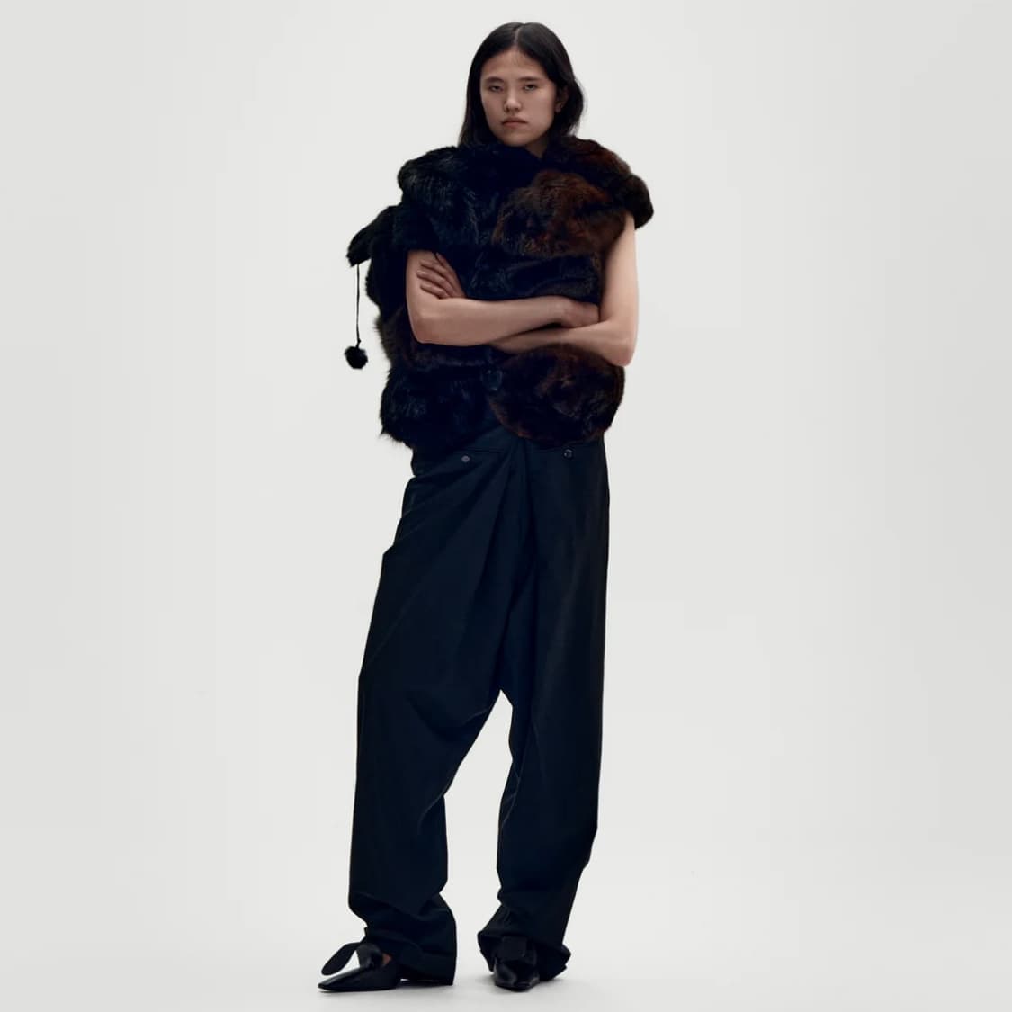 [XS,S,M]호다코바 더블 백 와이드 팬츠/블랙 상품이미지2