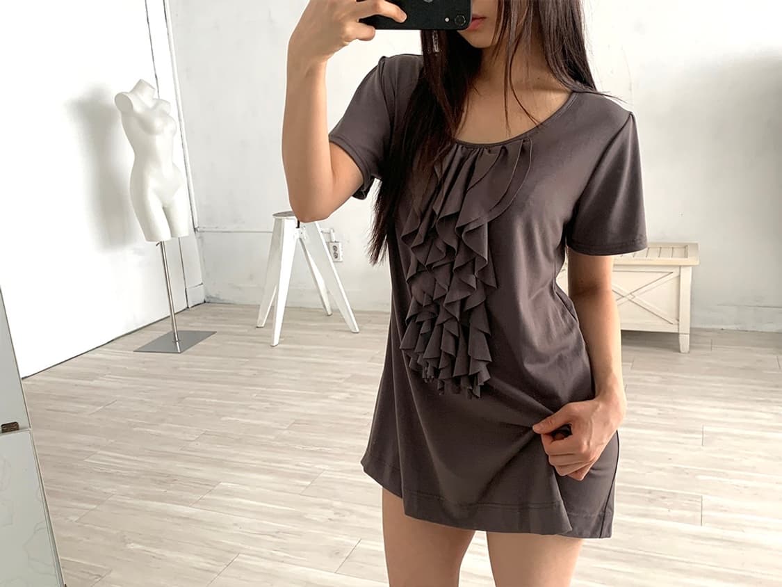 Dark Brown Ruffled Mini Dress 상품이미지1