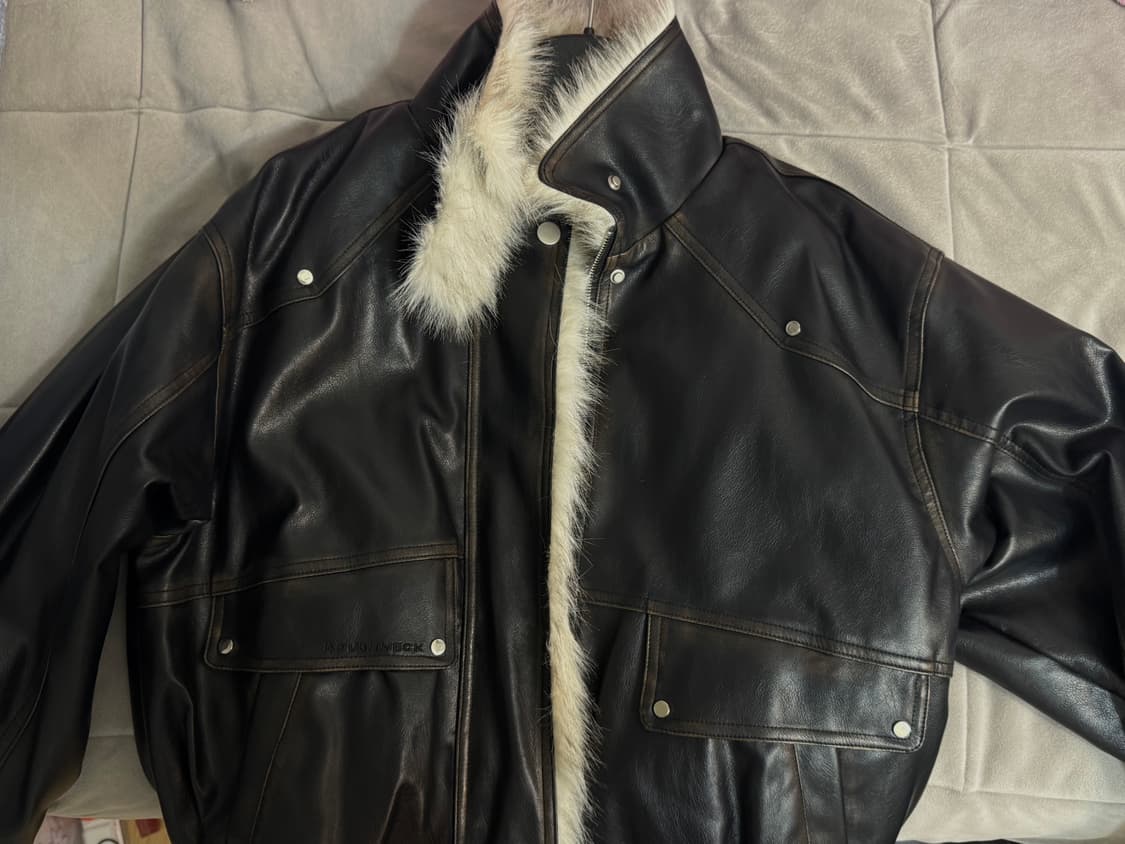 러프넥 무스탕 레더 자켓 상품이미지2