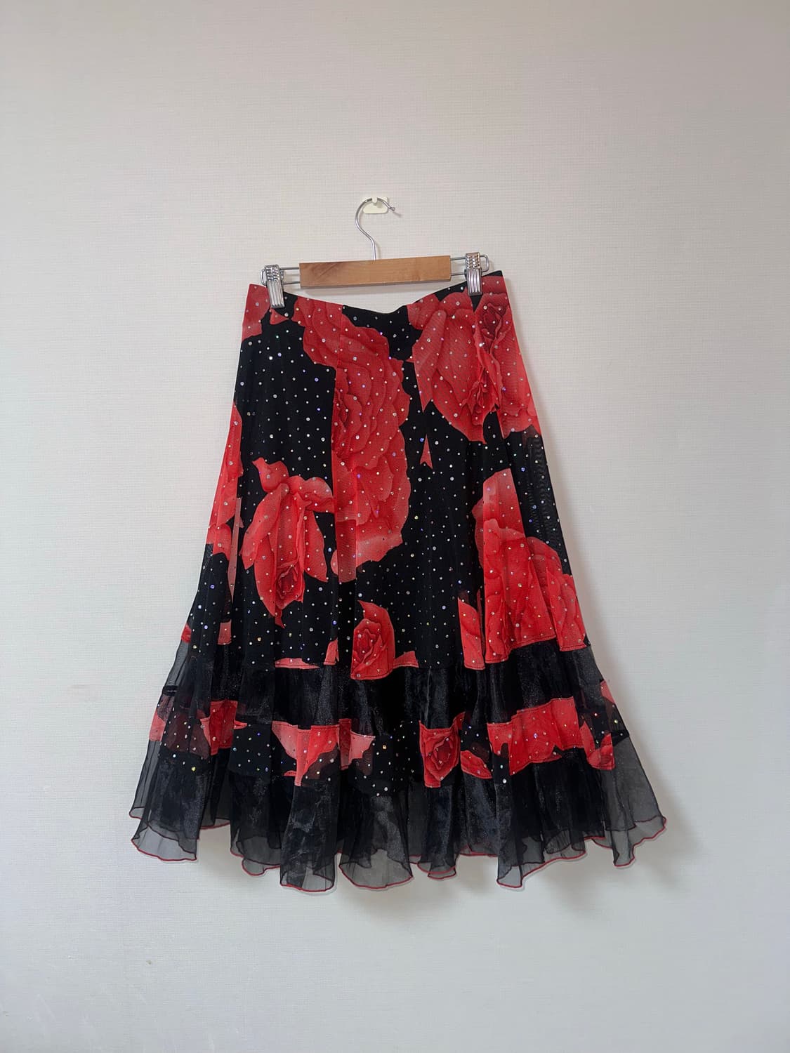 빈티지 로즈 글리터 프릴 미디스커트 상품이미지3