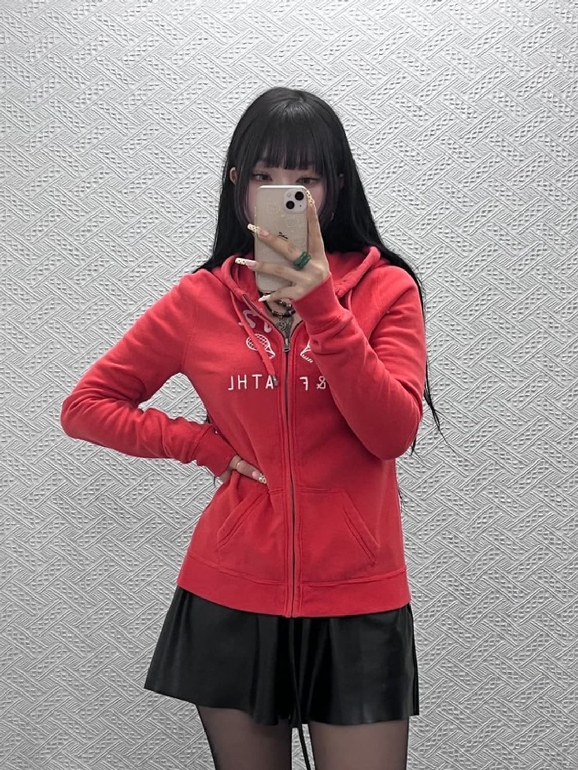 아베크롬비 레트로 Y2K 라켓 코랄 오렌지 기모 후드집업 M C09629 상품이미지2