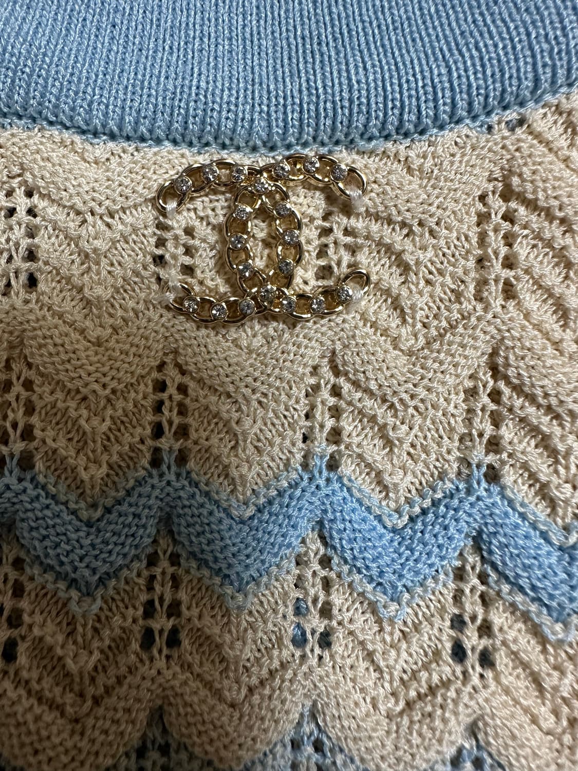 샤넬 반팔 니트 티셔츠 블루 베이지 정품 상품이미지6