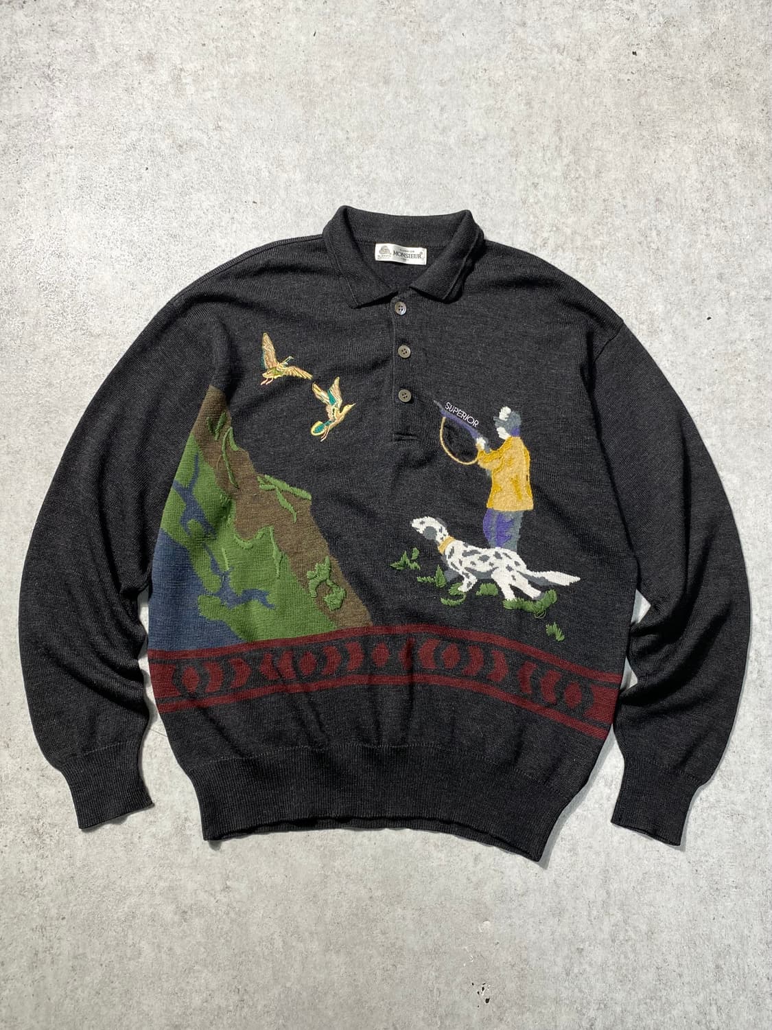 [105] 90s Superior 슈페리어 헌팅 자수 울 니트 상품이미지1