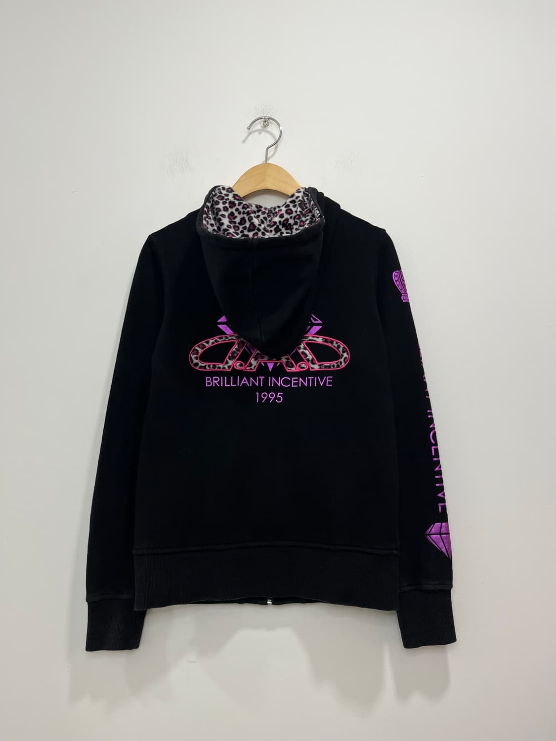 일본 빈티지 갸루 왕관 핑크 레오파드 후드집업 상품이미지5