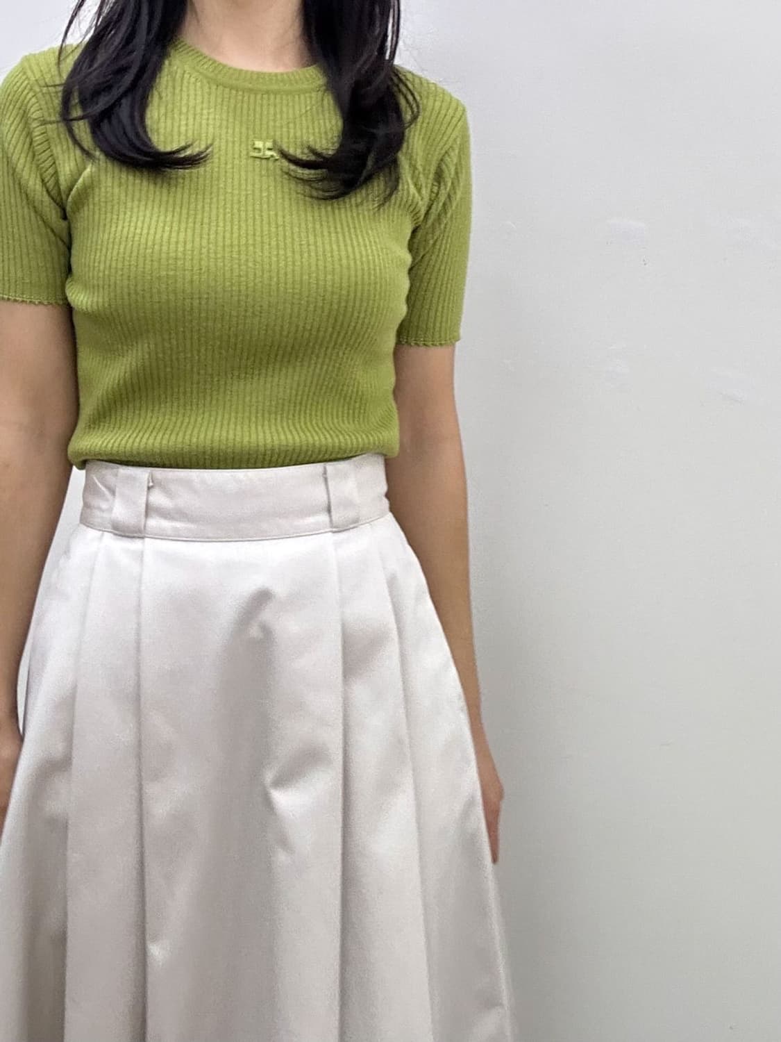 courreges / 꾸레쥬 올리브그린 골지 울 반팔 니트  상품이미지9