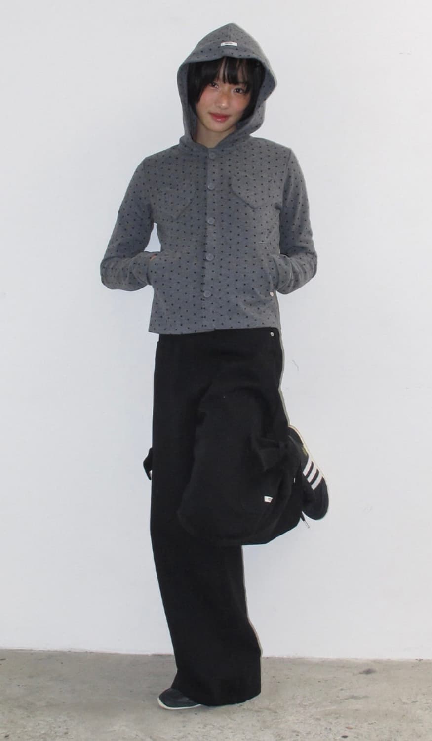 Ronron heart pocket dot hooded cardigan  상품이미지1