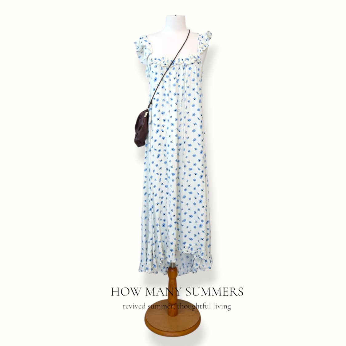 잔꽃 나시 롱 원피스 아이보리 블루 플라워 프릴 상품이미지1