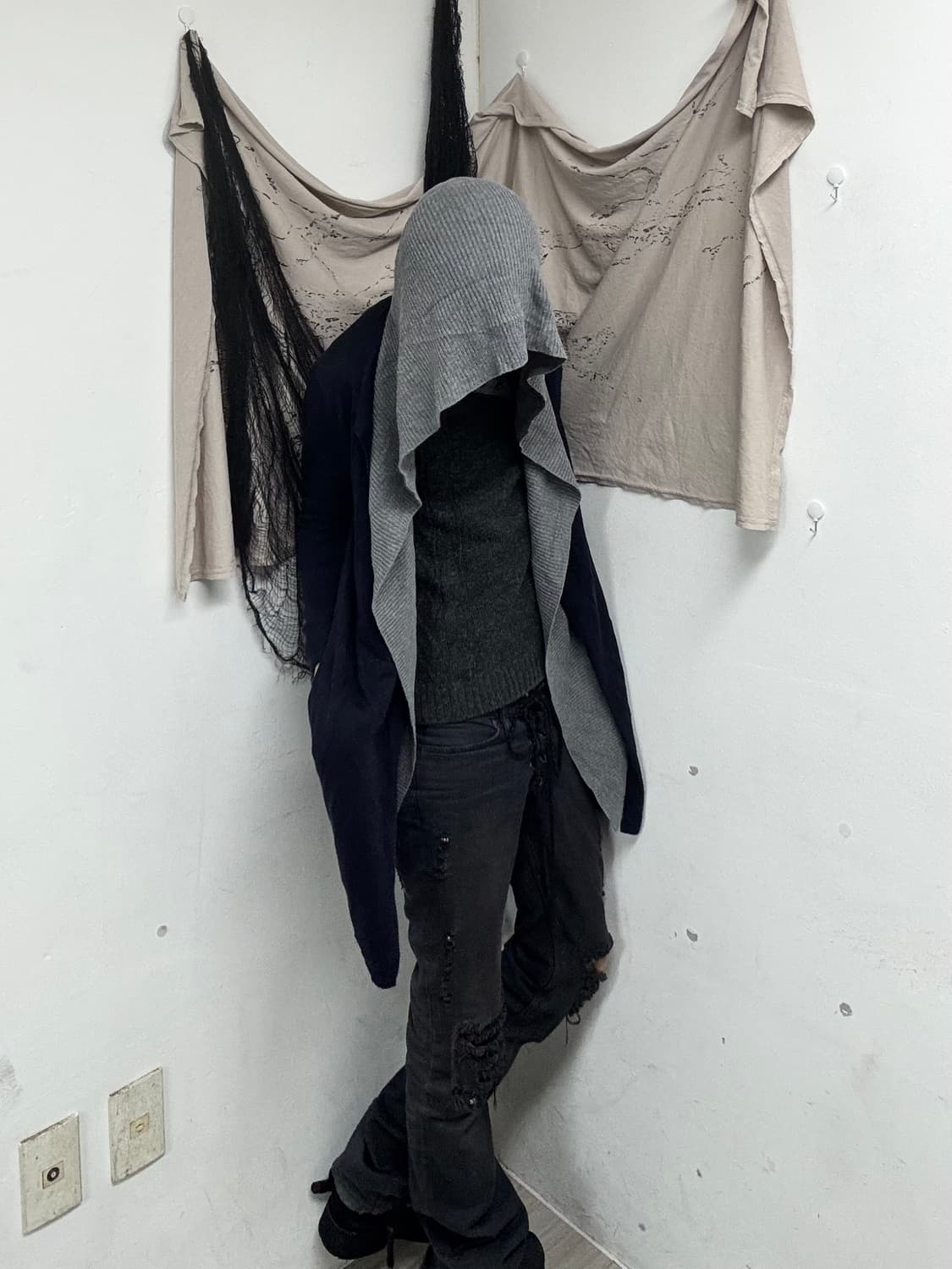 Grey Hoodie Cardigan Layered Navy Cardig 상품이미지4