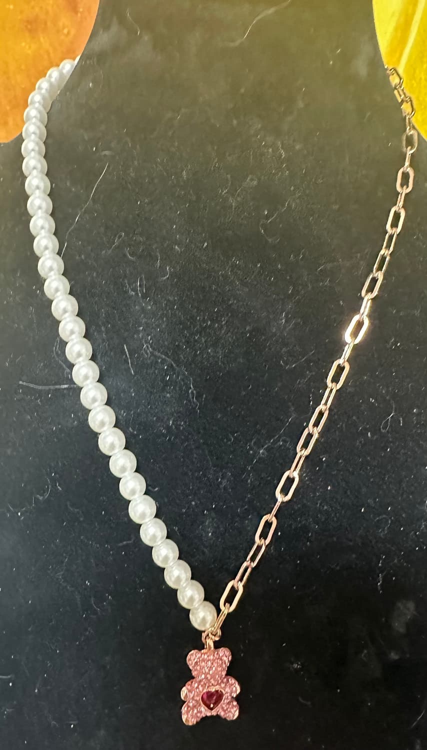 스와로브스키진주/체인 곰돌이 팬던트 목걸이 상품이미지1