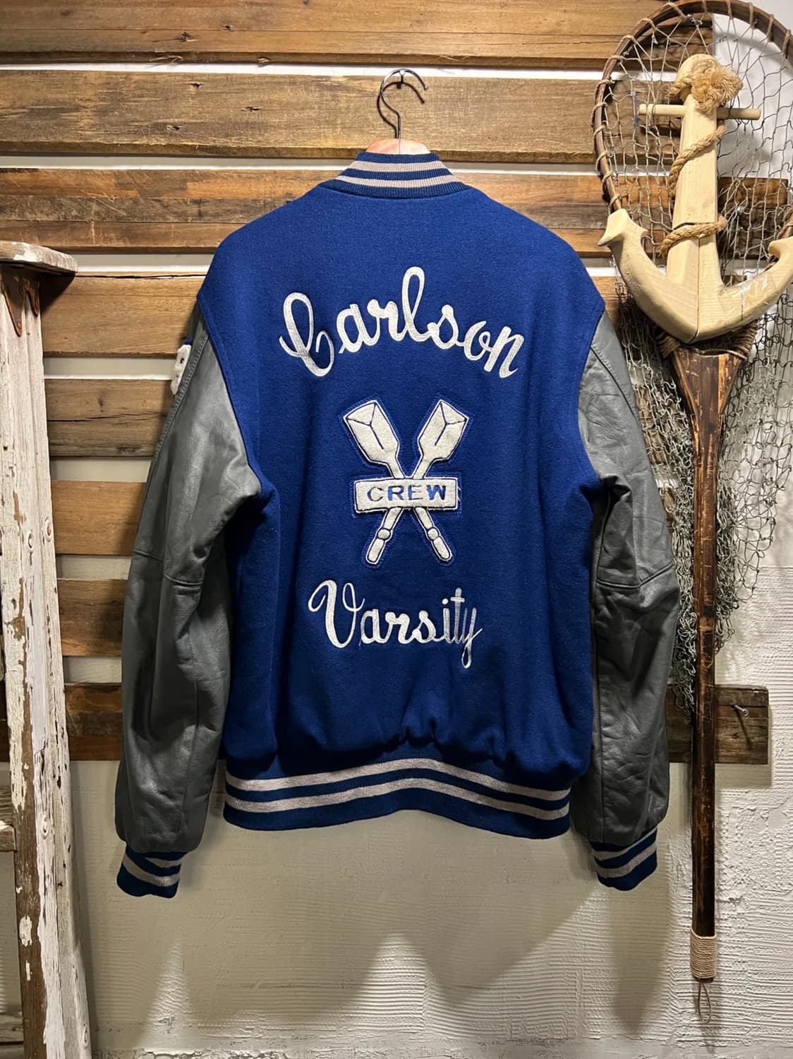 [L]90's USA 빈티지 블루 울 레더 바시티 자켓 상품이미지1