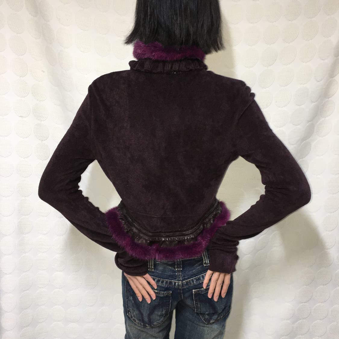 2000s 로베르토 카발리 레더 밍크 가디건 상품이미지3