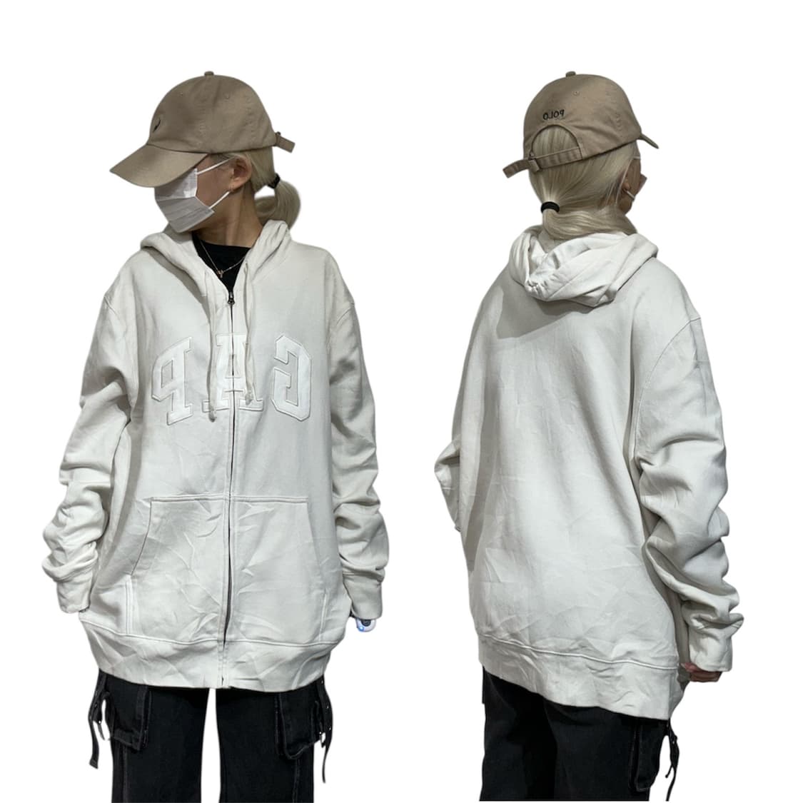 갭 GAP 화이트 빅 로고 후드집업 XL 상품이미지1