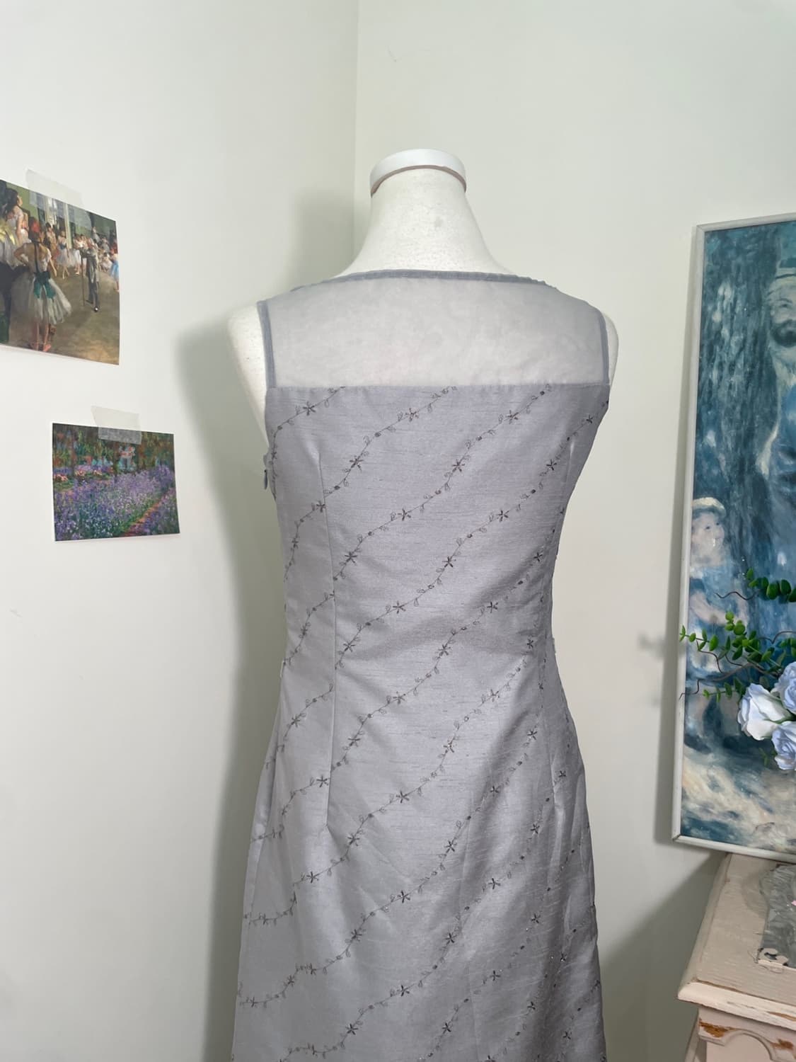 sheer gray flower embroidery midi opc 상품이미지3