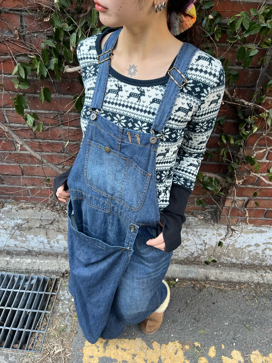 블루 데님 멜빵 롱 원피스 상품이미지3