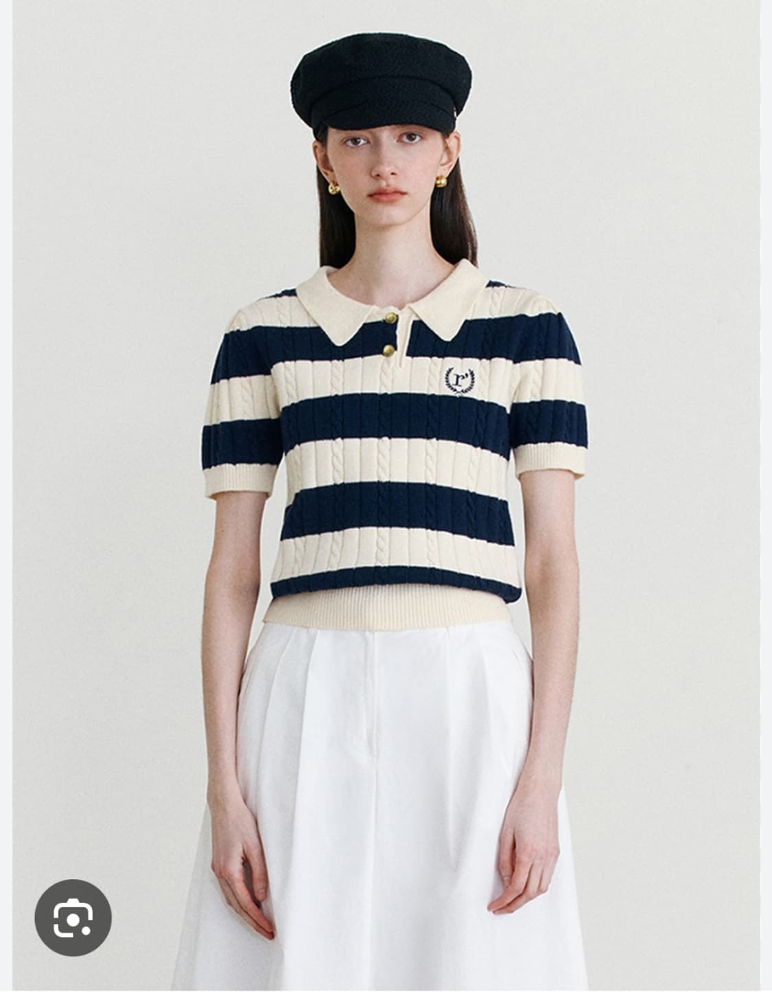로라로라 스트라이프 케이블 반팔 니트 상품이미지1