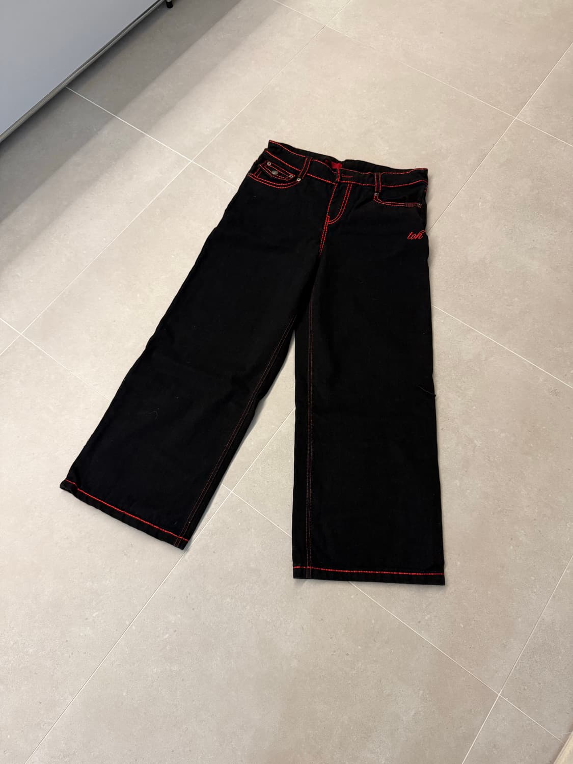 [ONE SIZE] Toh 체리 스티치 로우 라이즈 데님 팬츠 상품이미지1