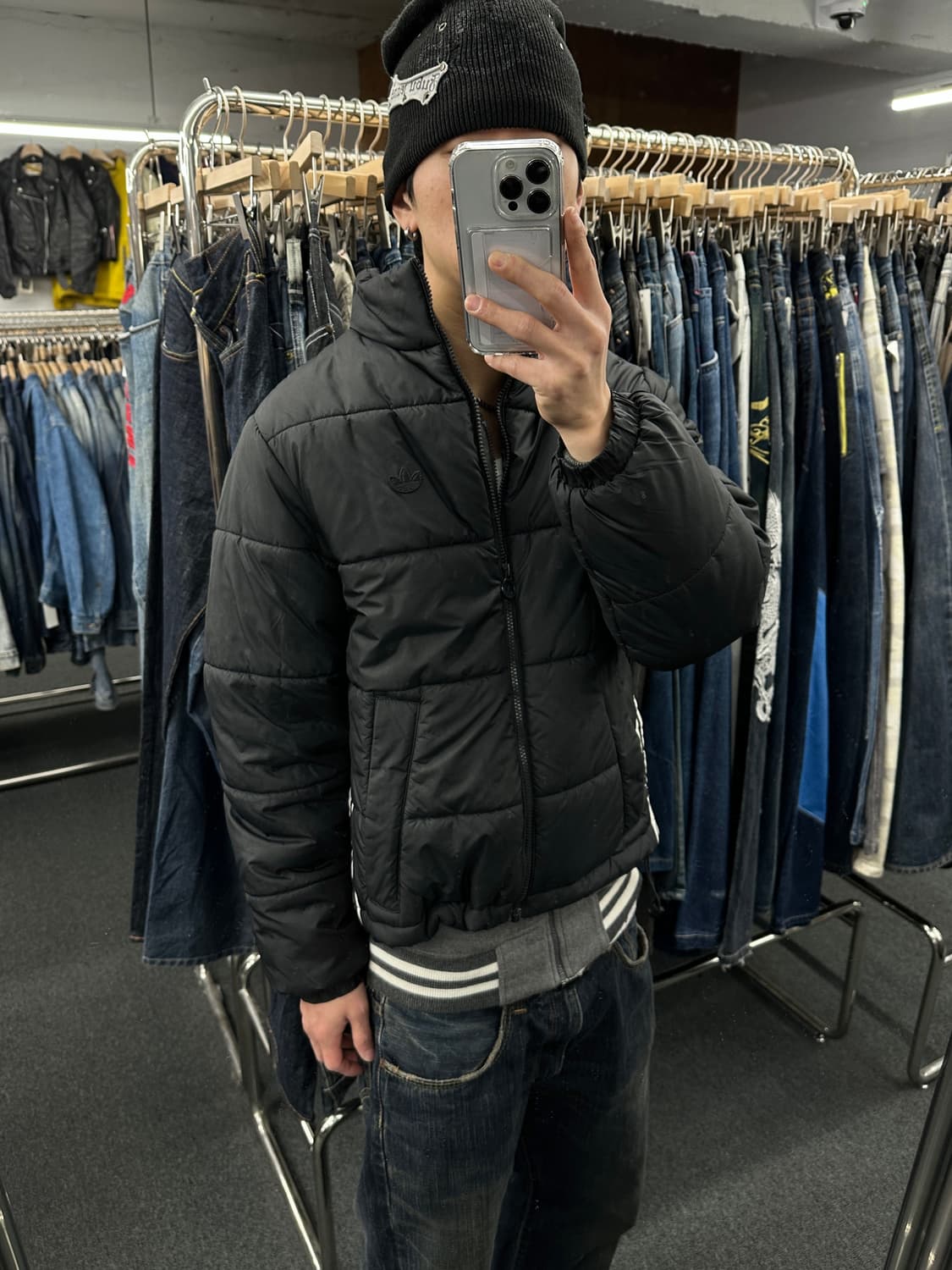 S) 아디다스 파이어버드 로고 블랙 다운 패딩 상품이미지1