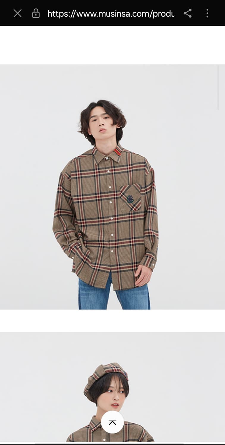 로맨틱크라운 브라운 체크 셔츠 S 남녀공용 상품이미지6