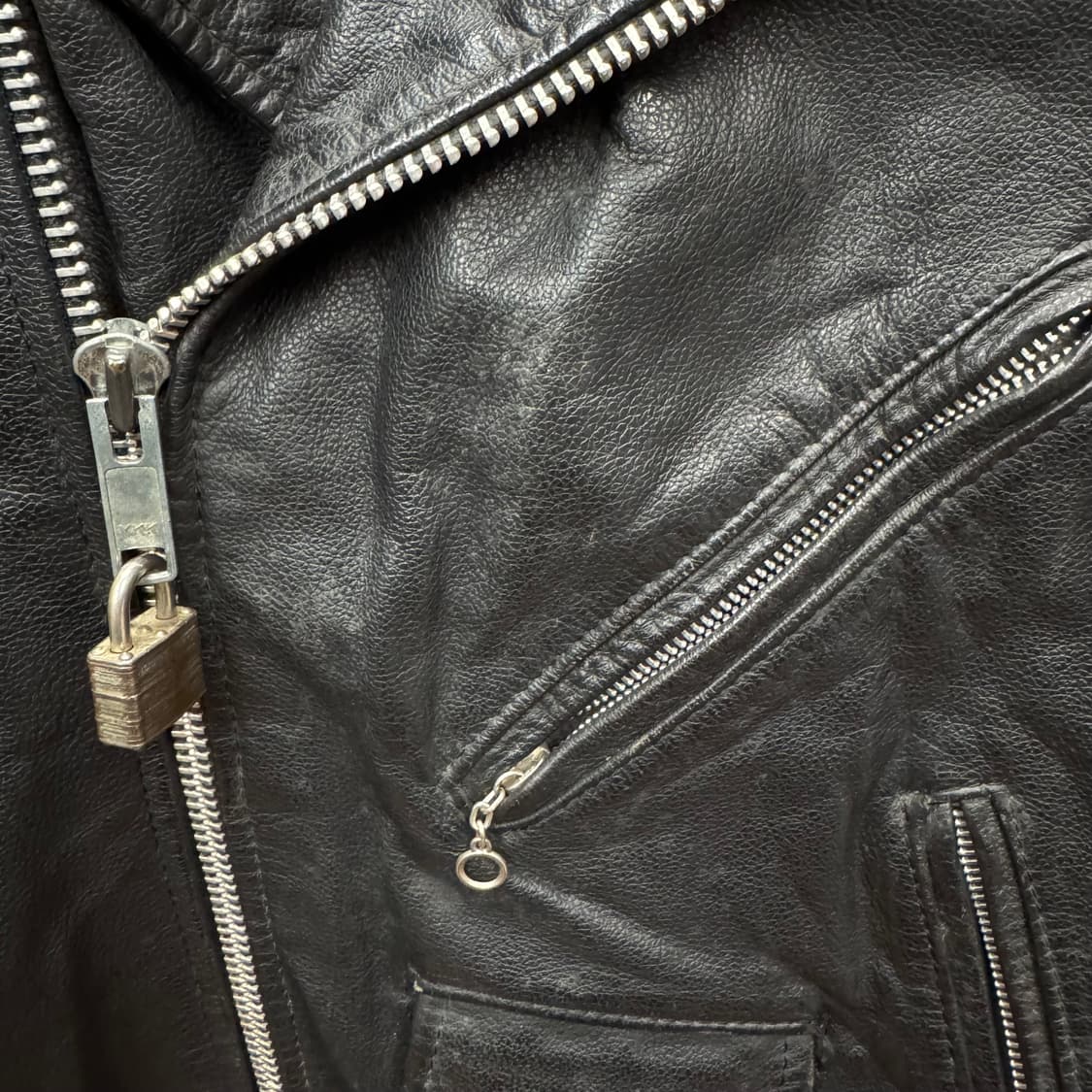 90s USA VINTAGE 레더 라이더 자켓 전면 지퍼 포인트 블랙 상품이미지7