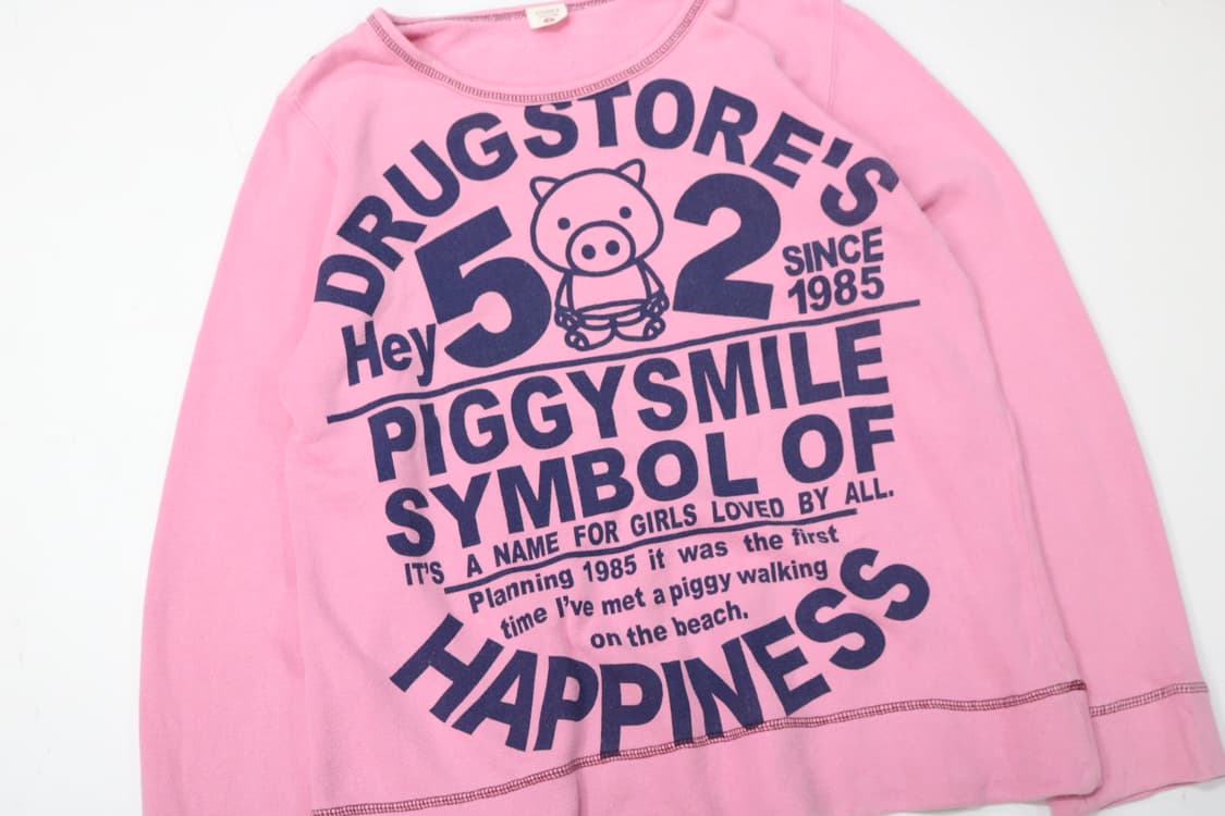 Drug Store's 드럭스토어 빈티지 피기 그래픽 핑크 맨투맨 (4) 상품이미지3