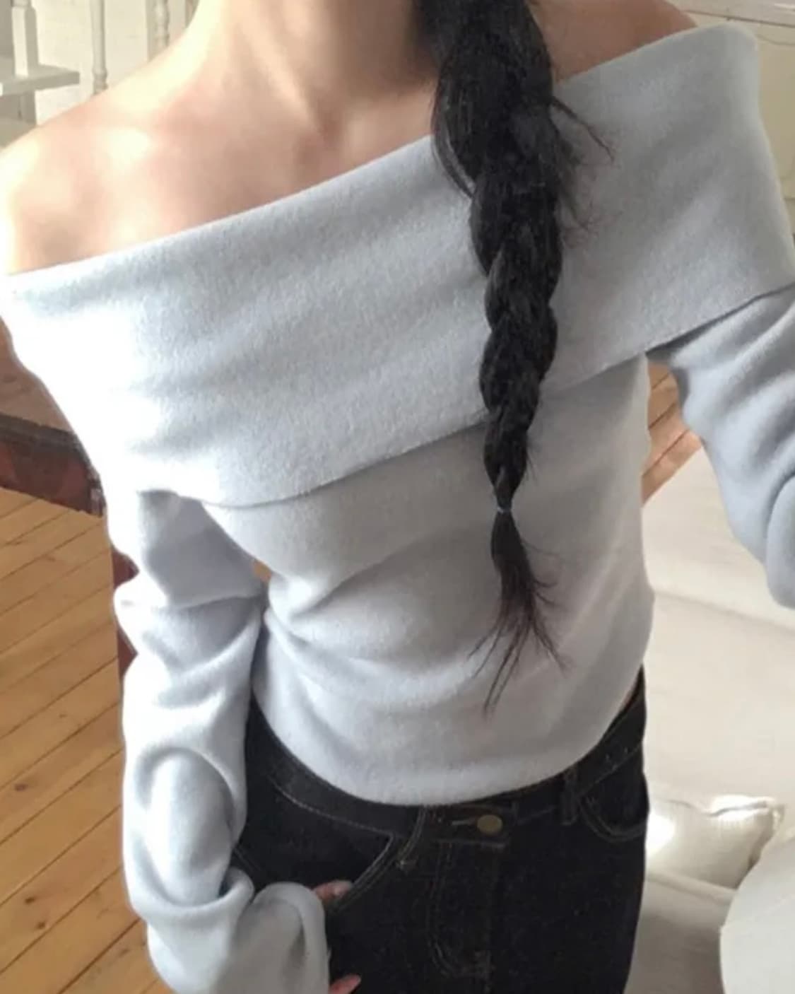 오프숄더 니트 긴팔티 상품이미지1