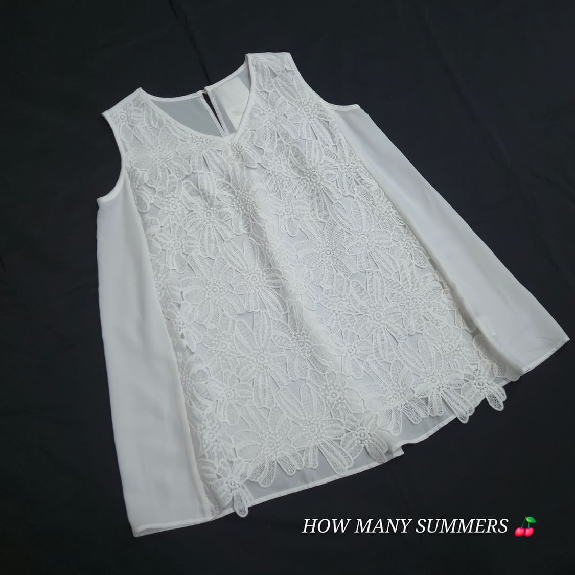 일본 빈티지 화이트 플라워 레이스 민소매 블라우스 여름 펀칭 자수 탑 상품이미지2