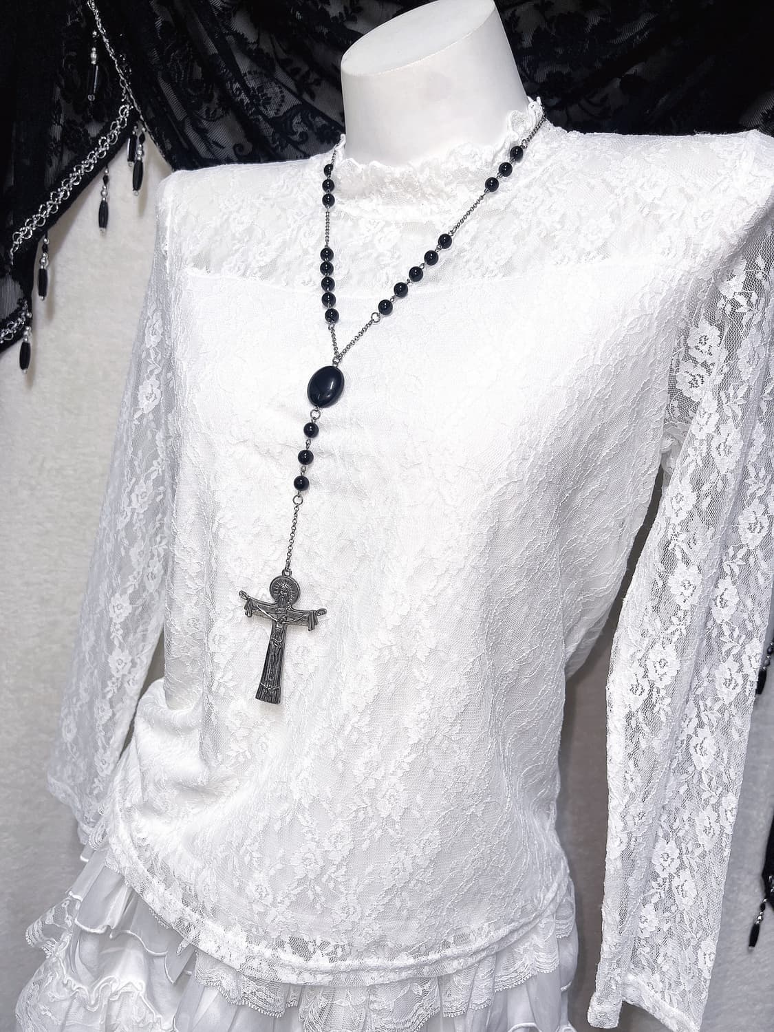 로맨틱고딕 엔젤릭 프릴넥 레이스시스루 블라우스 로걀탑 고스로리타 페어리 상품이미지5