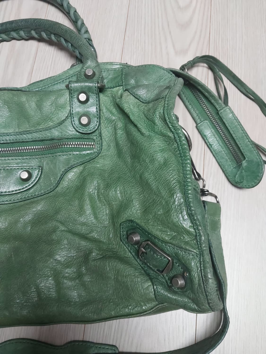 Jolie Femme 빈티지 레더 그린 투웨이백 상품이미지4