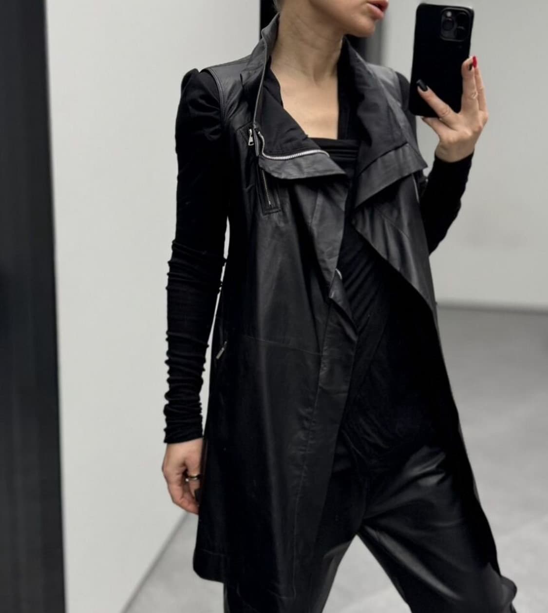 릭 오웬스 풀집업 롱 베스트(레더-리얼)40-ITA 사이즈-해외발송 상품이미지1