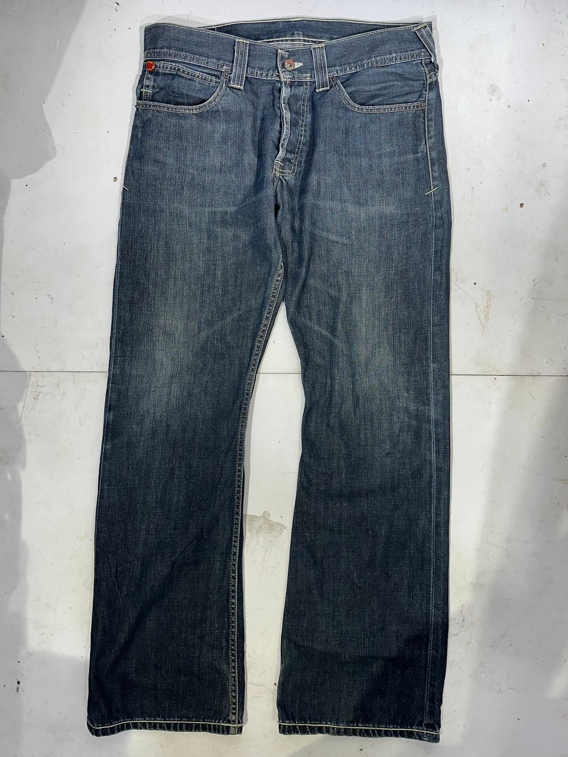 에비수 진청 와이드 부츠컷 워싱 프린팅 데님 팬츠 청바지 34 상품이미지4