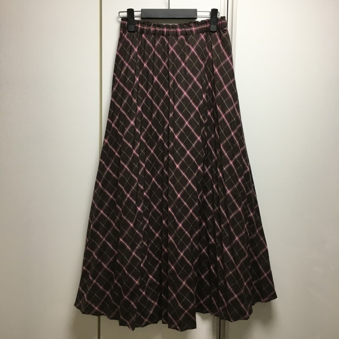 일본 빈티지 체크 플리츠 롱스커트 모리걸 상품이미지1
