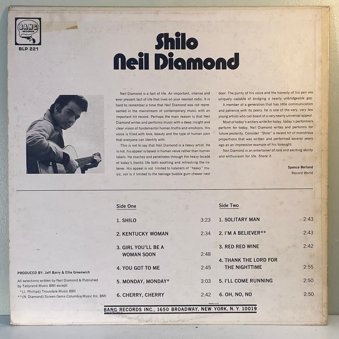 (중고LP-팝) Neil Diamond -Shilo 상품이미지2