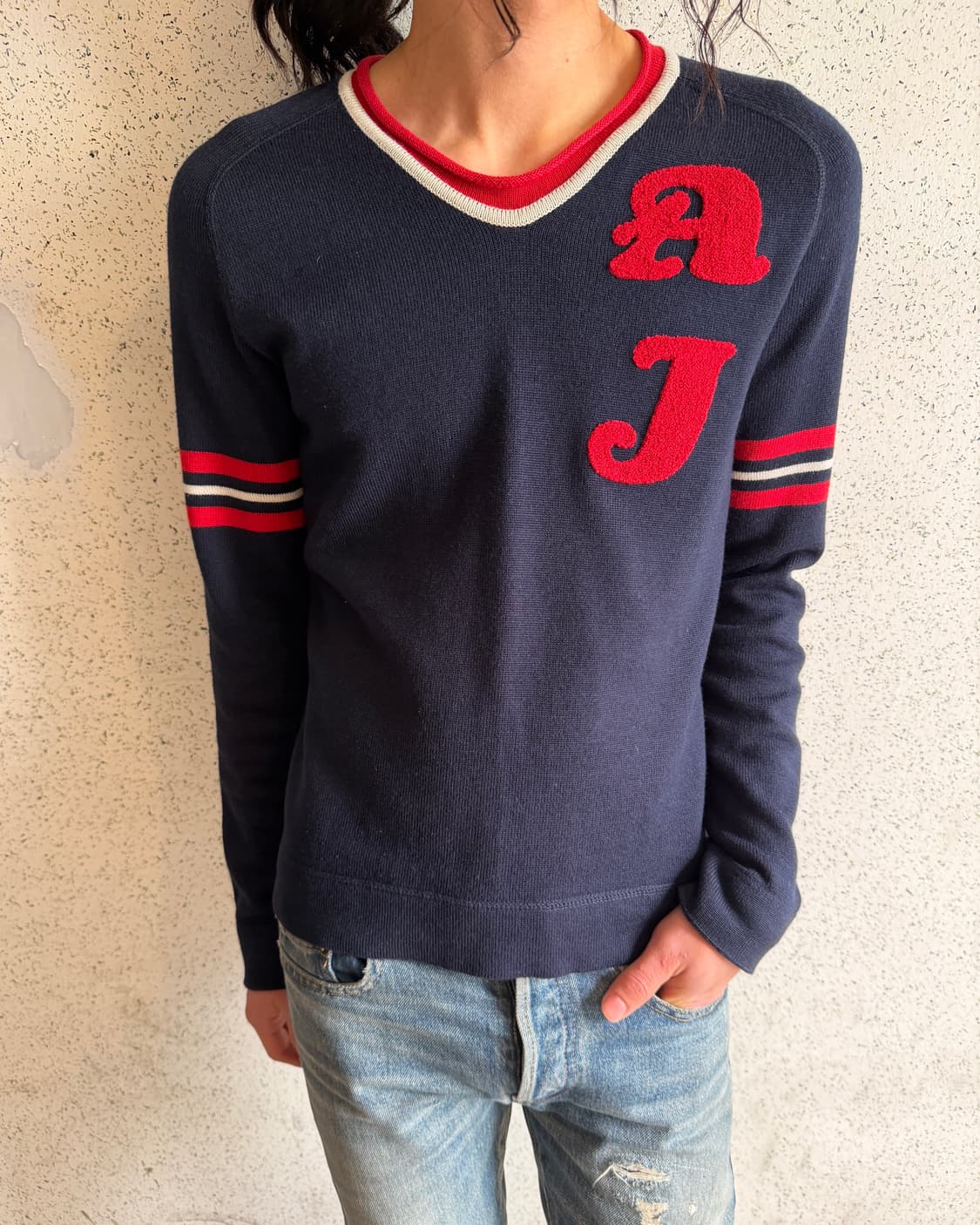 90s AJ Italy — Letterman Patch Knit 상품이미지1