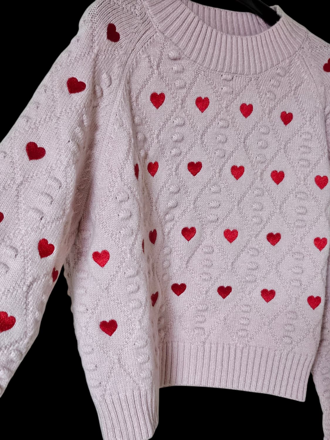 레드 하트 자수/ 미착용 /핑크 크롭 니트 스웨터 F /상태좋음 상품이미지6