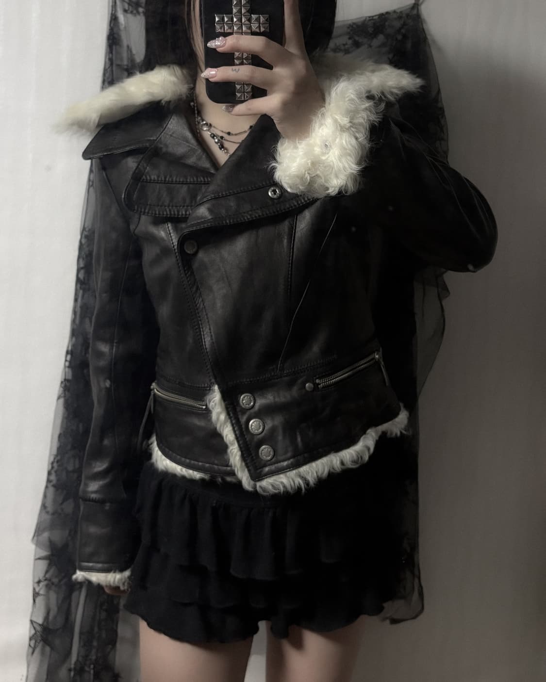 펑크 y2k 퍼 포인트 소가죽 자켓  상품이미지2