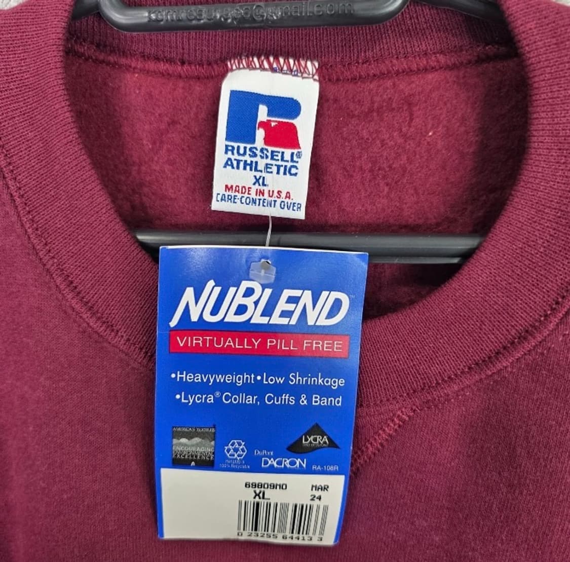 🇺🇸90년대 러셀 애슬래틱 버건디 데드스탁 XL 상품이미지2