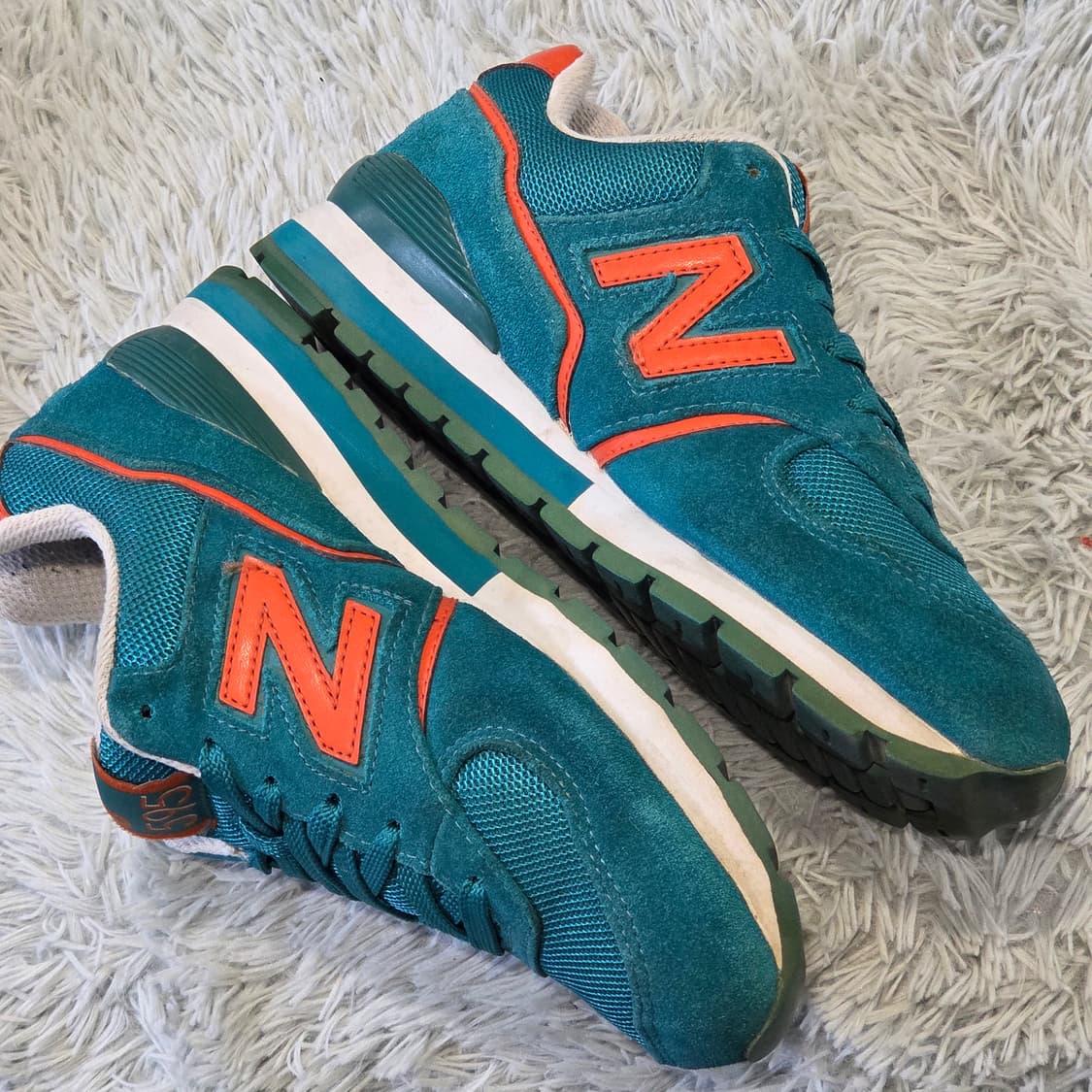 5q-5:뉴발란스 595 틸블루 오렌지 스웨이드 스니커즈 (23.5cm) 상품이미지7