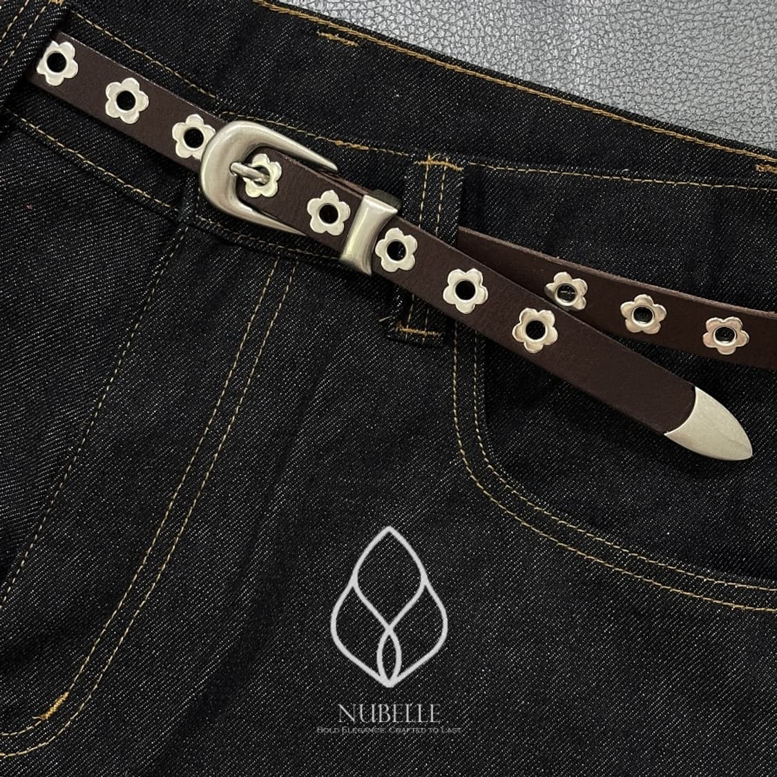 🌗 Flower stud belt / 플라워 스터드 소가죽 웨스턴 벨트 상품이미지1