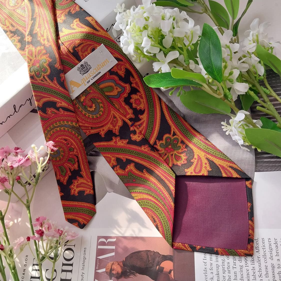 아쿠아스큐텀 실크 블랙 페이즐리 넥타이 9.5cm A+등급 K1521
 상품이미지6