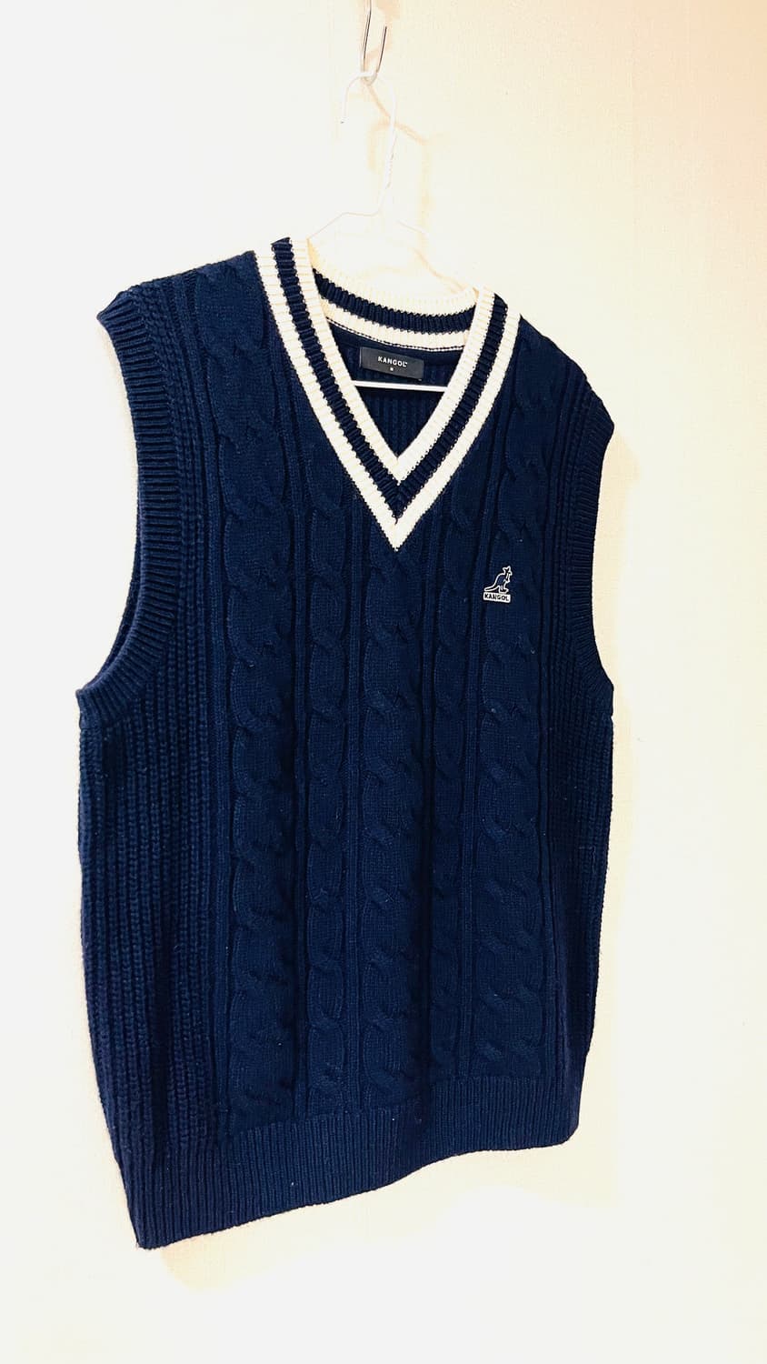 캉골 프레피 베이직 니트 조끼 M 네이비 상품이미지2